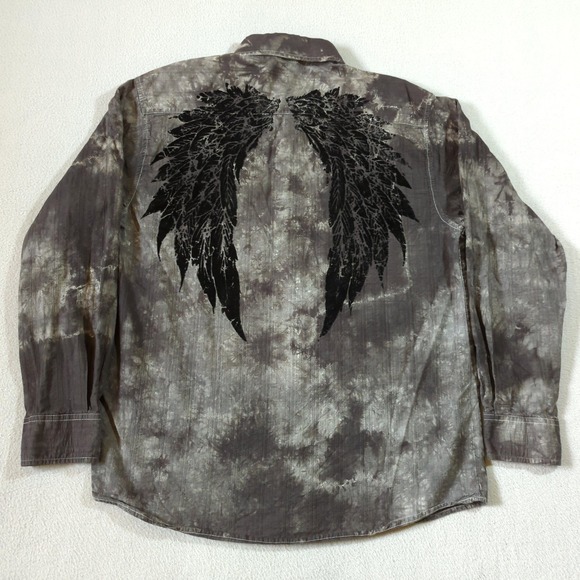 Eighty Eight Mens Large Button Down Shirt Tie Dye Angel Wings Graphic Print Y2K - Picture 4 of 9